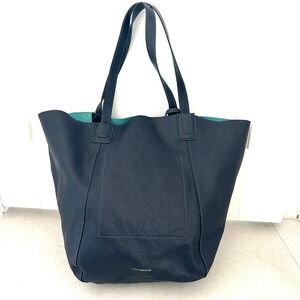 Lucky Brand Navy Blue Pebbled Leather Tote Bag with Teal Interior and Pouch